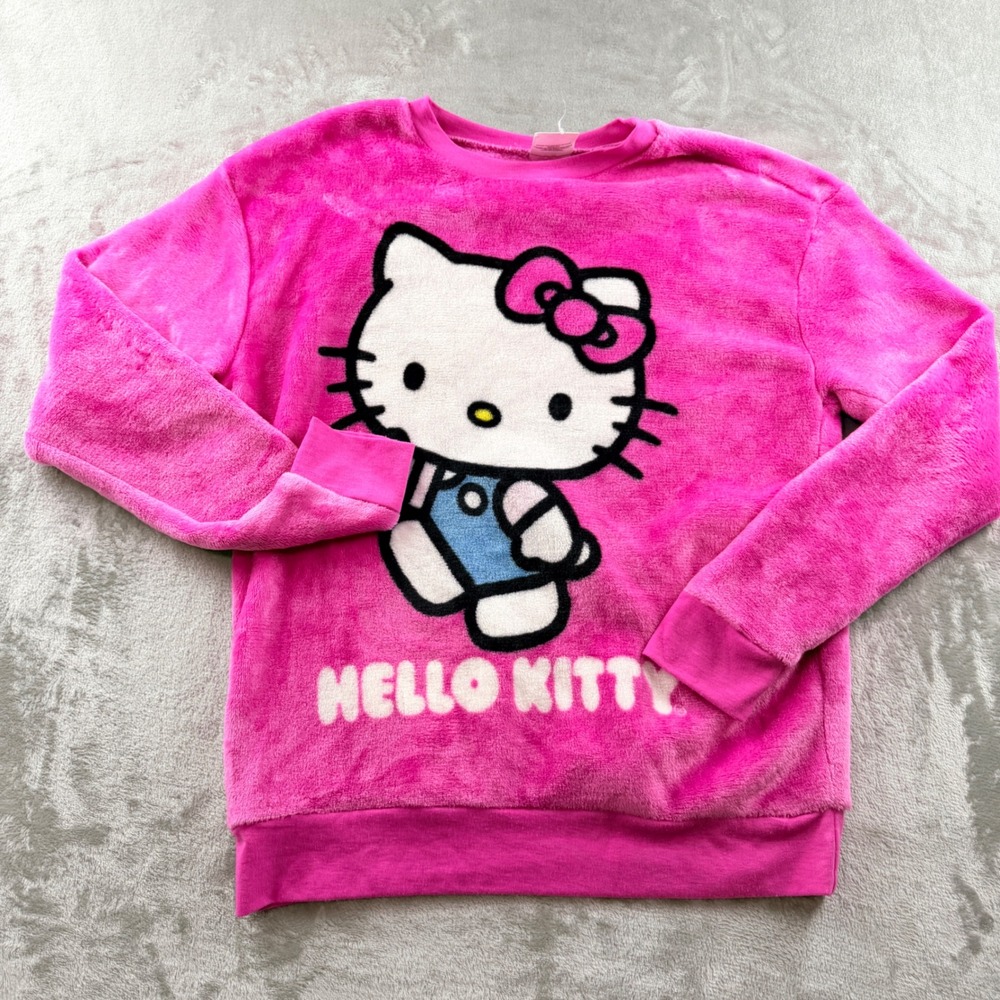 Hello Kitty Sanrio Women's Medium Pink Fuzzy Fleece Sweatshirt Pullover